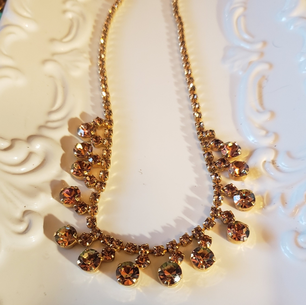 Vintage Austrian Topaz Crystal Statement Necklace